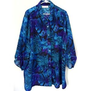 Vintage Brownstone Studio Shirt Blouse Womens XL-2XL Floral Sheer Button‎ Up 90s